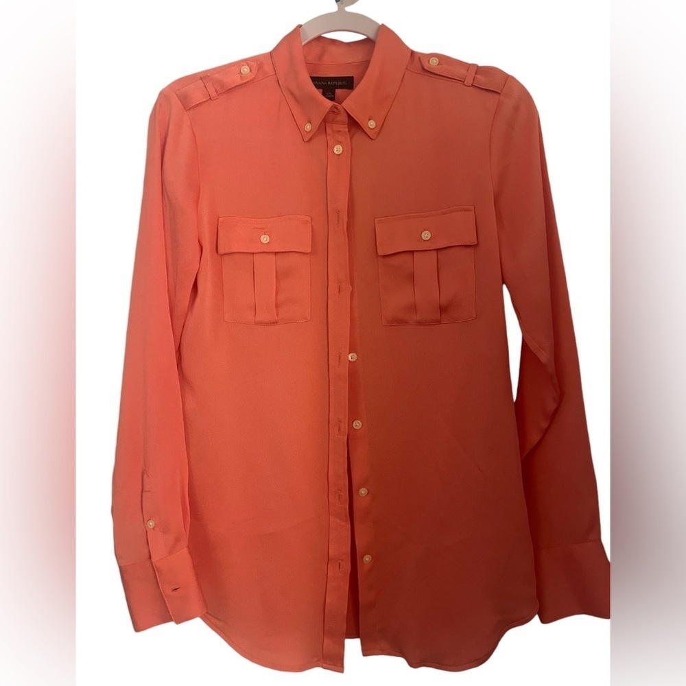 Banana Republic Coral Pink Utility Button Down Blouse Epaulettes XS